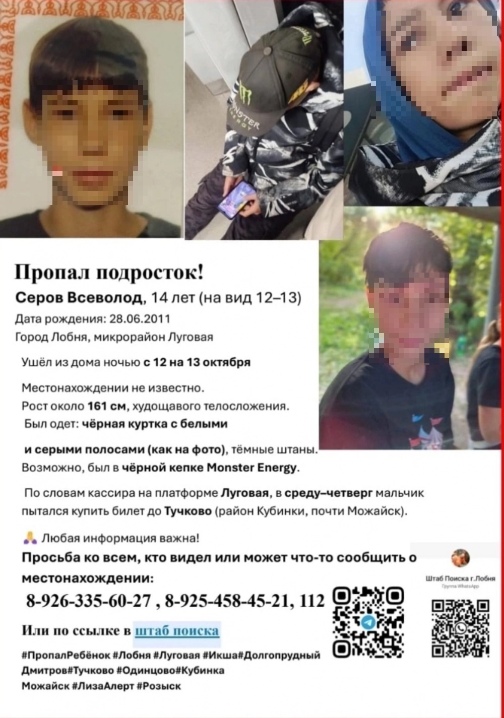 
        «Сева, тебя любят». От пропавшего в Люберцах мальчика остались кроссовки    