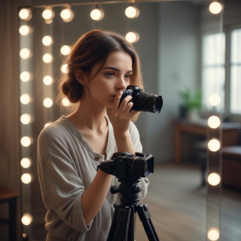 Цена фотосессии в фотостудии автопортрета с зеркалом и кнопкой